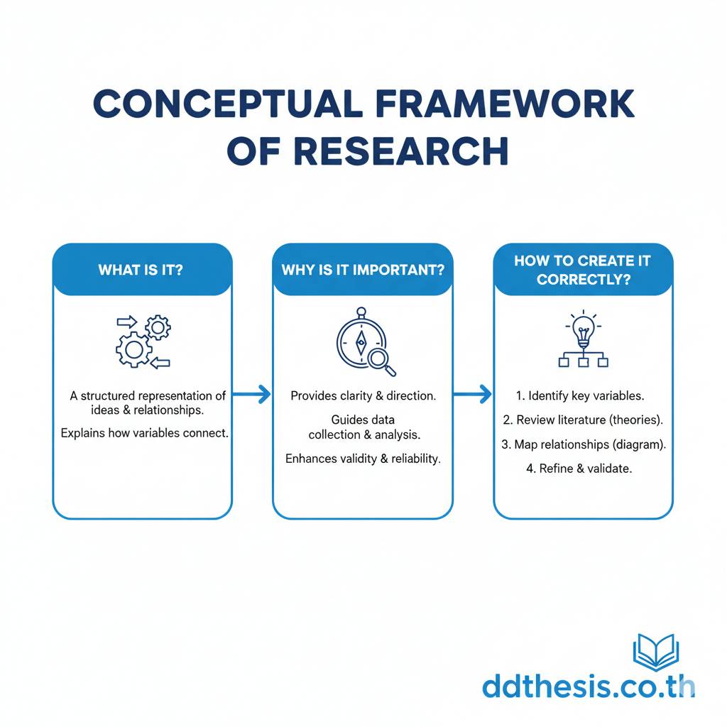 กรอบแนวคิดการวิจัย คือ อะไร สำคัญอย่างไร และสร้างอย่างไรให้ถูกต้อง