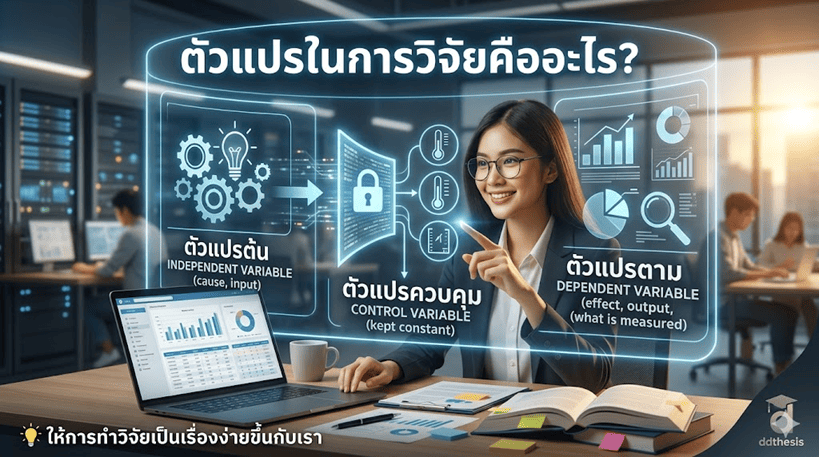 ตัวแปรในการวิจัยคืออะไร? สรุปชัดๆ ตัวแปรต้น ตัวแปรตาม ตัวแปรควบคุม
